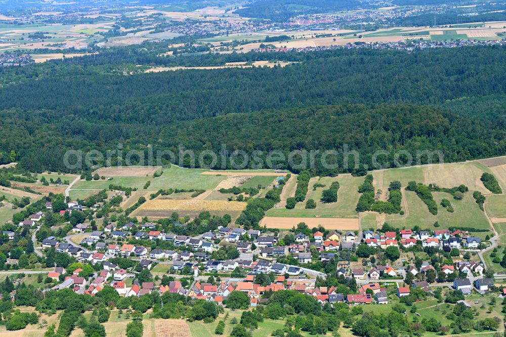 Aerial image Bretten - Surrounded by forest and forest areas center of the streets and houses and residential areas on street Am Soellinger in the district Sprantal in Bretten in the state Baden-Wuerttemberg, Germany