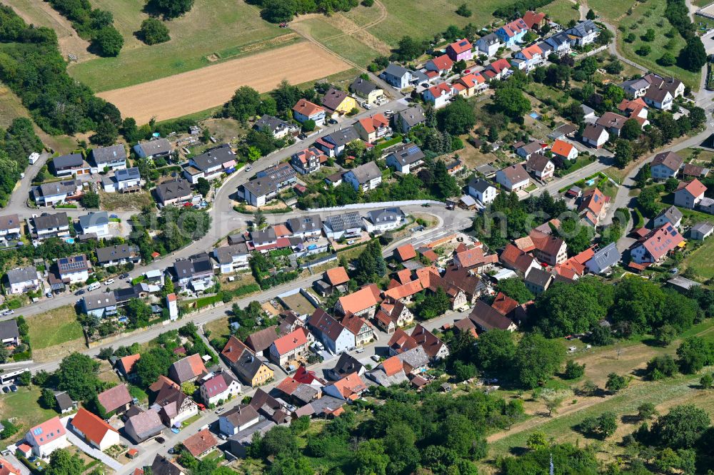 Aerial photograph Bretten - Surrounded by forest and forest areas center of the streets and houses and residential areas on street Am Soellinger in the district Sprantal in Bretten in the state Baden-Wuerttemberg, Germany