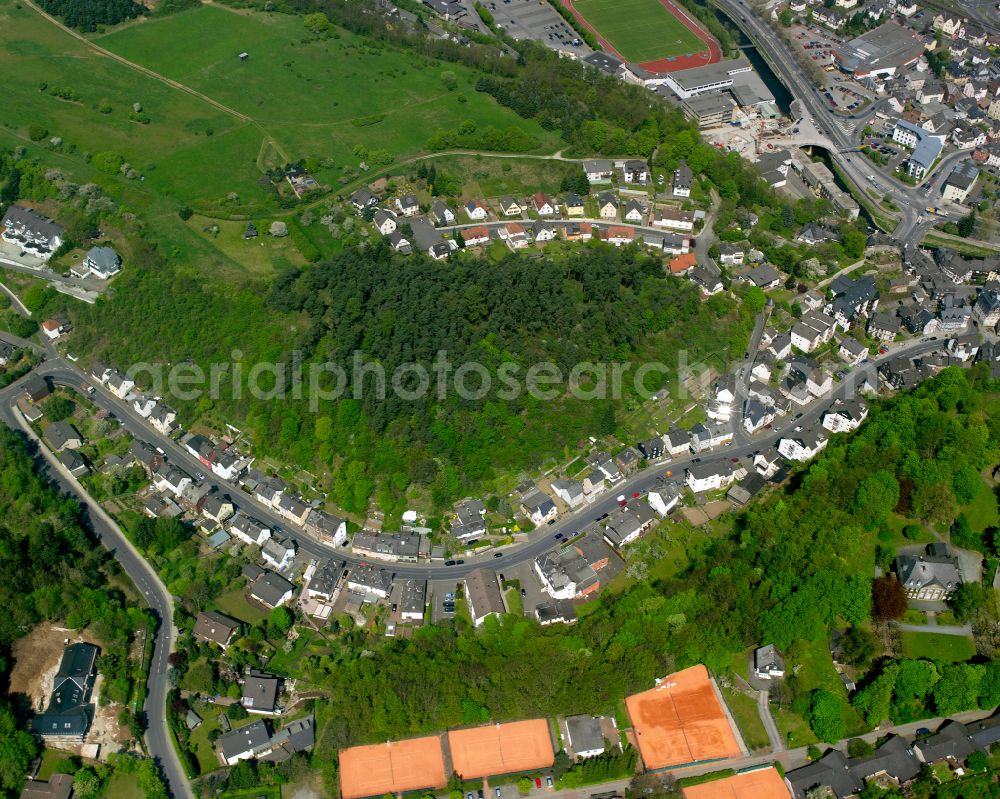 Aerial photograph Dillenburg - Surrounded by forest and forest areas center of the streets and houses and residential areas in Dillenburg in the state Hesse, Germany