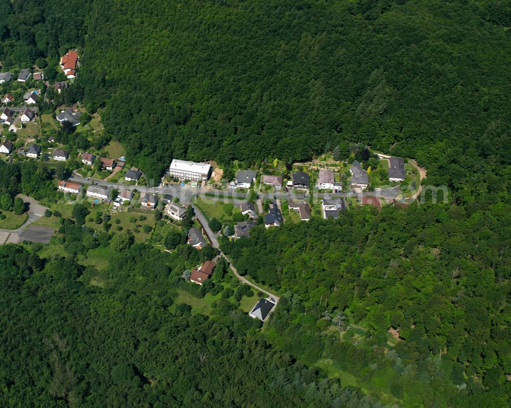 Aerial photograph Dillenburg - Surrounded by forest and forest areas center of the streets and houses and residential areas in Dillenburg in the state Hesse, Germany