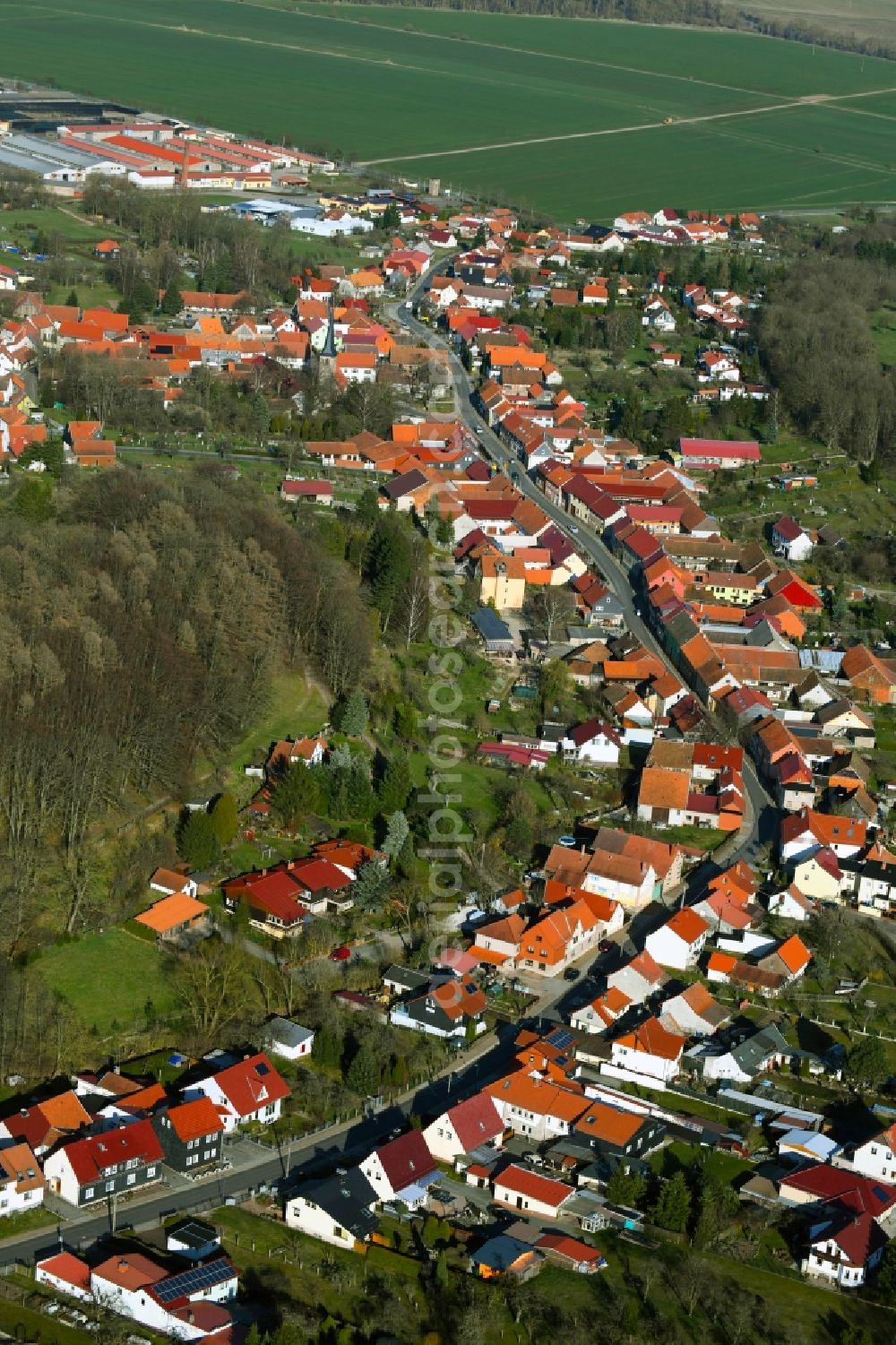 Aerial image Ernstroda - Surrounded by forest and forest areas center of the streets and houses and residential areas in Ernstroda in the state Thuringia, Germany