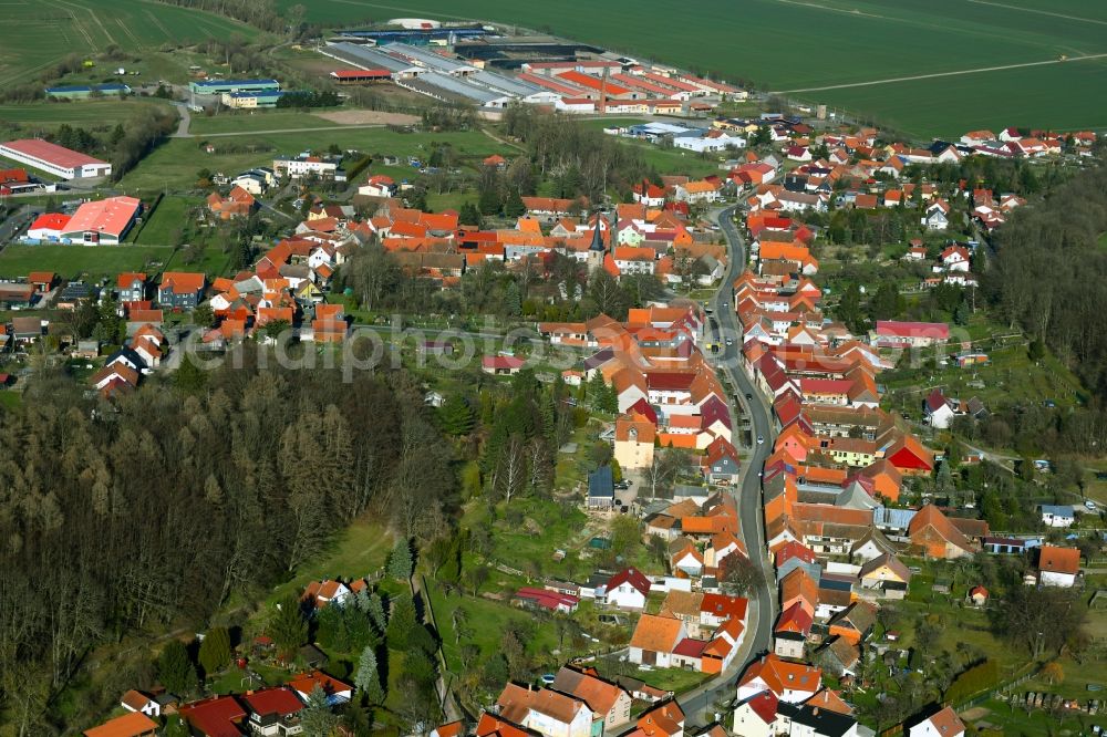 Aerial photograph Ernstroda - Surrounded by forest and forest areas center of the streets and houses and residential areas in Ernstroda in the state Thuringia, Germany