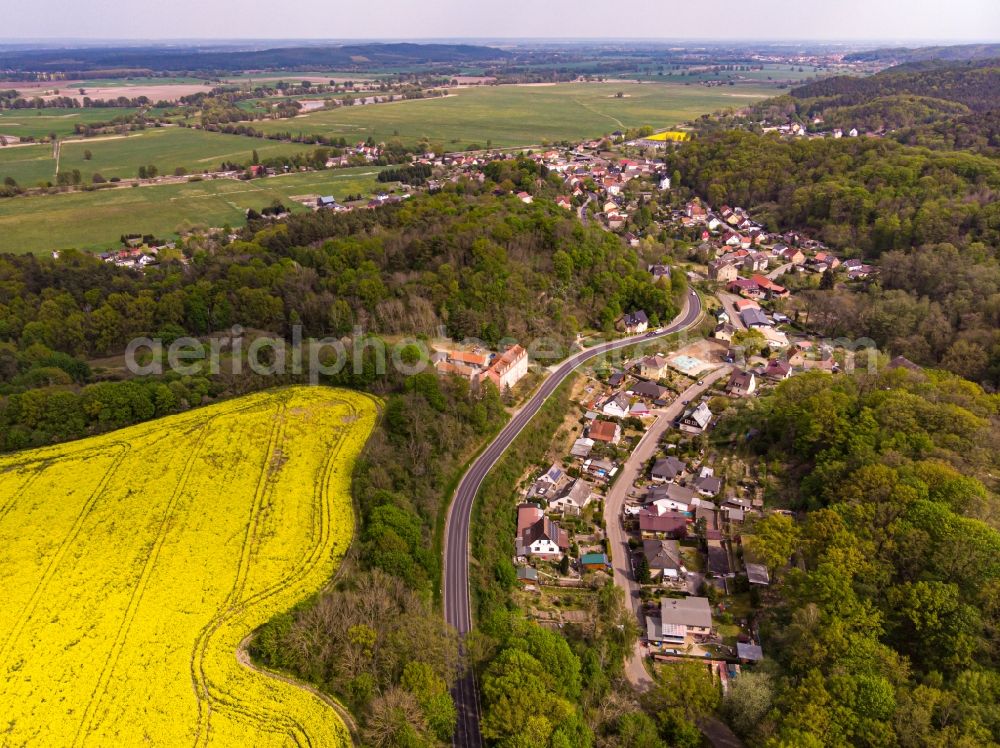 Aerial photograph Falkenberg - Surrounded by forest and forest areas center of the streets and houses and residential areas in Falkenberg in the state Brandenburg, Germany