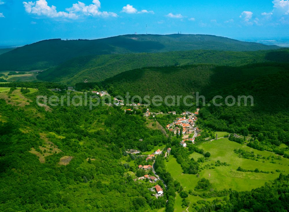 Aerial photograph Falkenstein - Surrounded by forest and forest areas center of the streets and houses and residential areas in Falkenstein in the state Rhineland-Palatinate, Germany