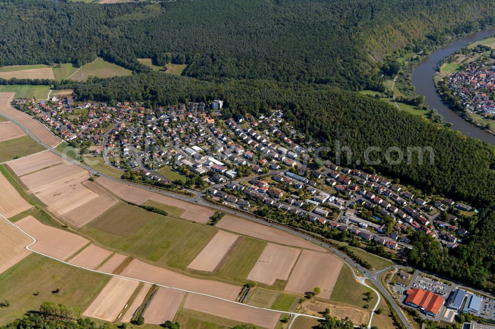 Aerial photograph Kreuzwertheim - Surrounded by forest and forest areas center of the streets and houses and residential areas in Kreuzwertheim in the state Bavaria, Germany