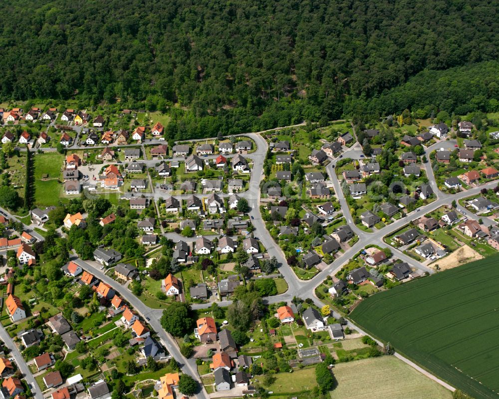 Aerial image Liebenburg - Surrounded by forest and forest areas center of the streets and houses and residential areas in Liebenburg in the state Lower Saxony, Germany