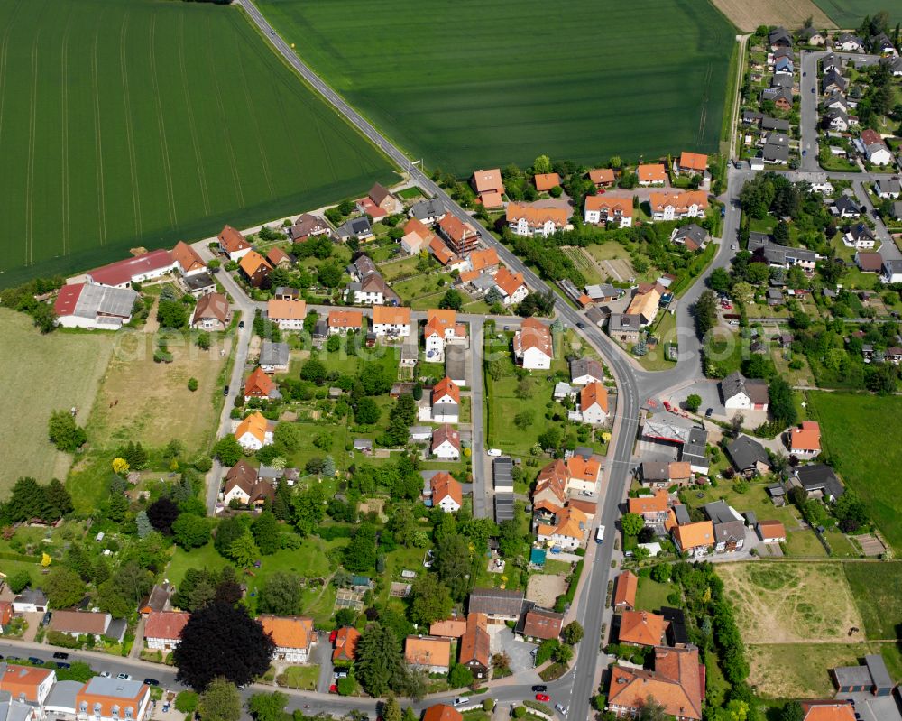 Liebenburg from above - Surrounded by forest and forest areas center of the streets and houses and residential areas in Liebenburg in the state Lower Saxony, Germany