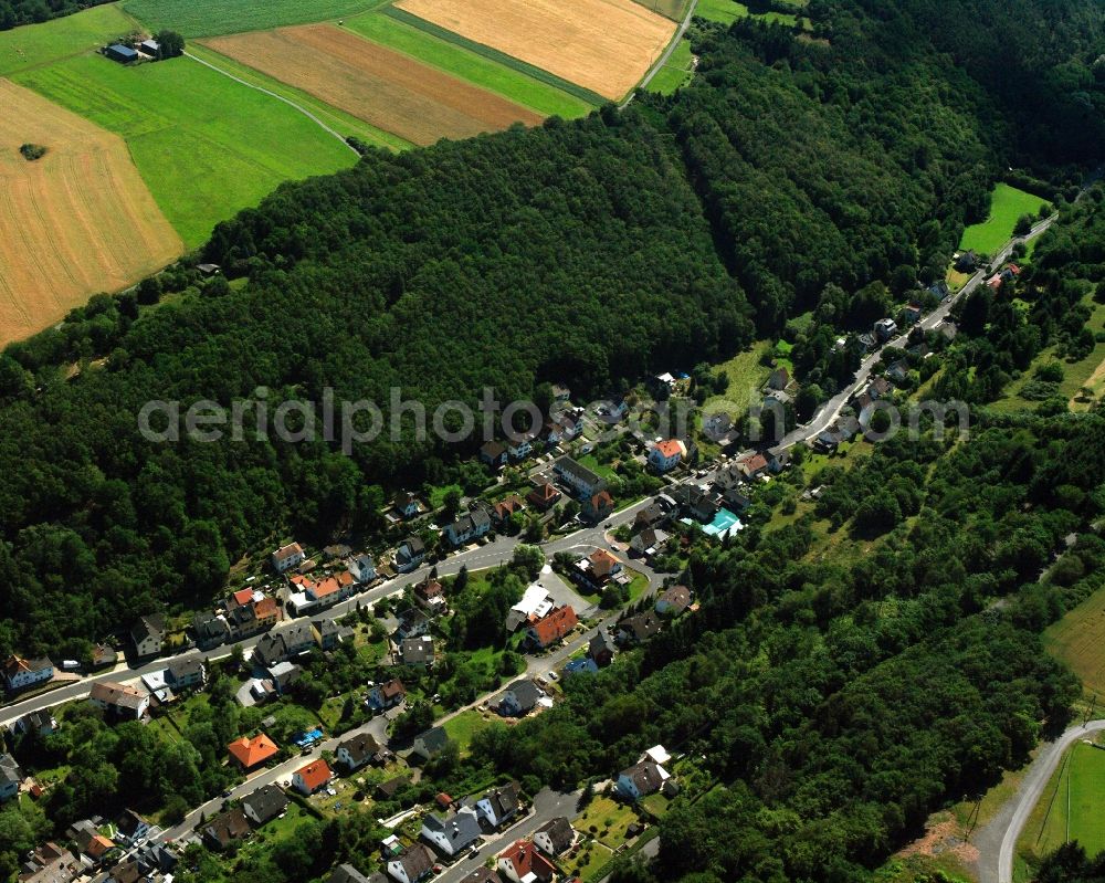 Aerial photograph Nahbollenbach - Surrounded by forest and forest areas center of the streets and houses and residential areas in Nahbollenbach in the state Rhineland-Palatinate, Germany