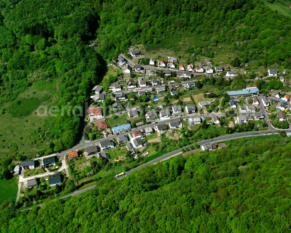 Aerial photograph Nanzenbach - Surrounded by forest and forest areas center of the streets and houses and residential areas in Nanzenbach in the state Hesse, Germany