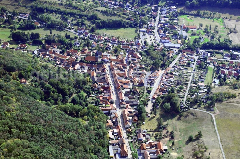 Aerial image Neustadt/Harz - Surrounded by forest and forest areas center of the streets and houses and residential areas in Neustadt/Harz in the state Thuringia, Germany