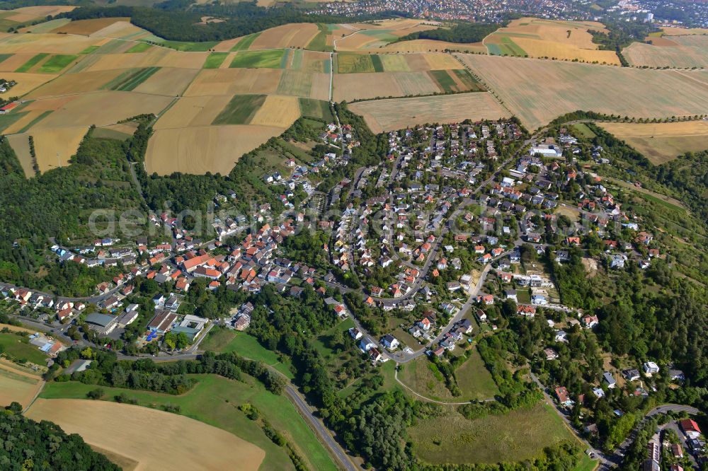 Aerial image Oberdürrbach - Surrounded by forest and forest areas center of the streets and houses and residential areas in Oberdürrbach in the state Bavaria, Germany