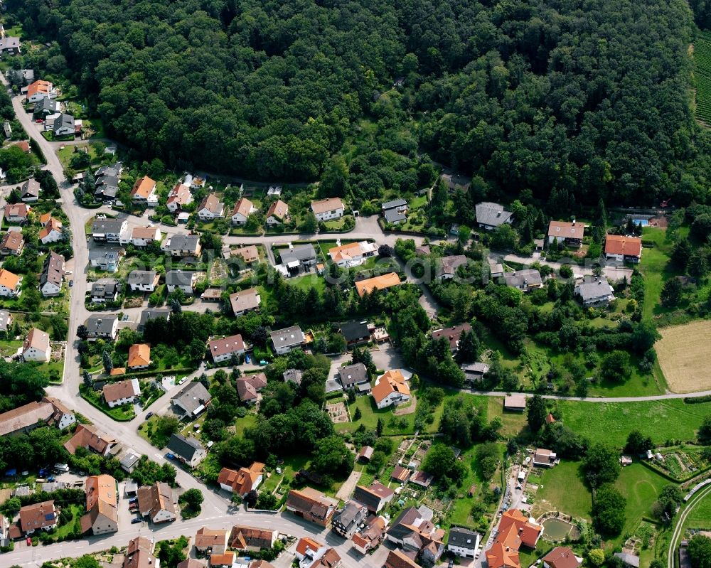 Aerial photograph Oberheinriet - Surrounded by forest and forest areas center of the streets and houses and residential areas in Oberheinriet in the state Baden-Wuerttemberg, Germany