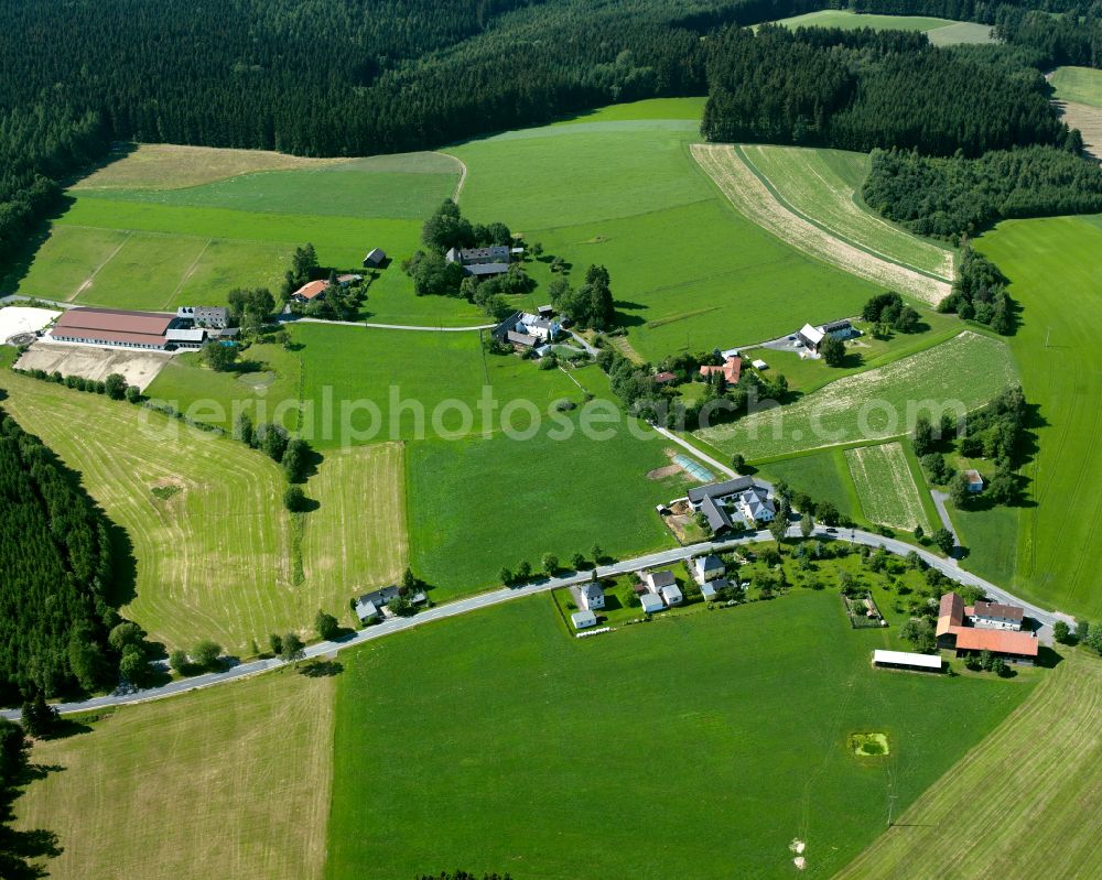 Oberkotzau from the bird's eye view: Surrounded by forest and forest areas center of the streets and houses and residential areas in the district Autengruen in Oberkotzau in the state Bavaria, Germany