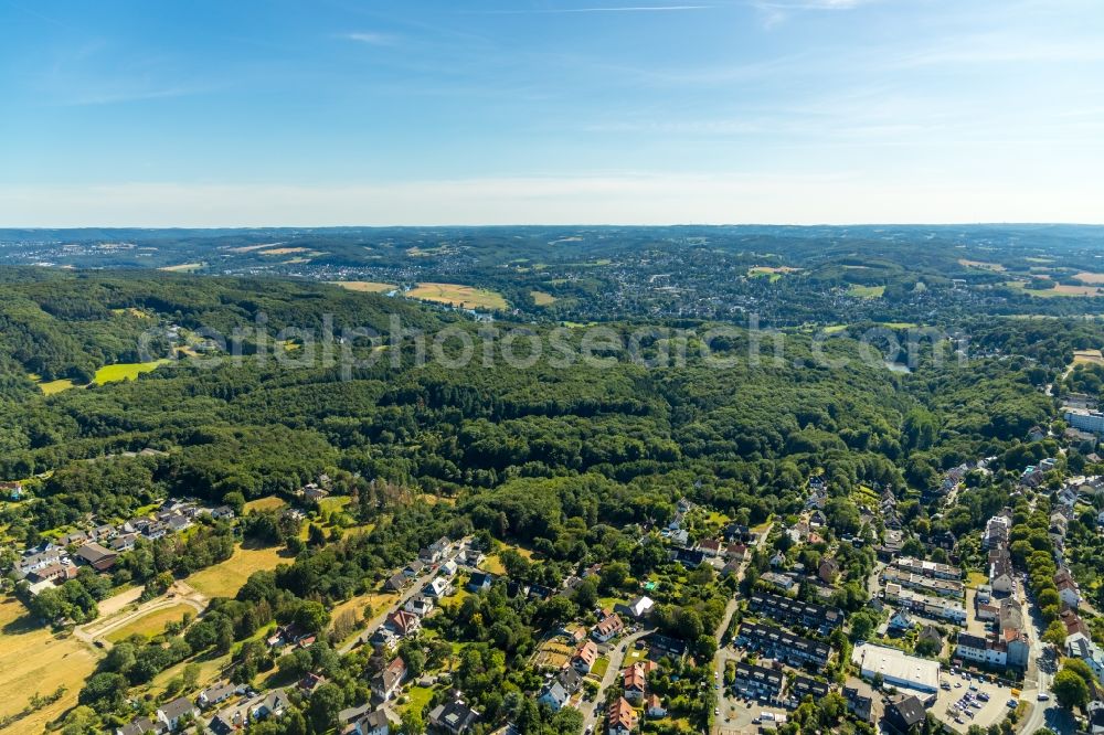 Witten from above - Surrounded by forest and forest areas center of the streets and houses and residential areas in the district Borbach in Witten in the state North Rhine-Westphalia, Germany