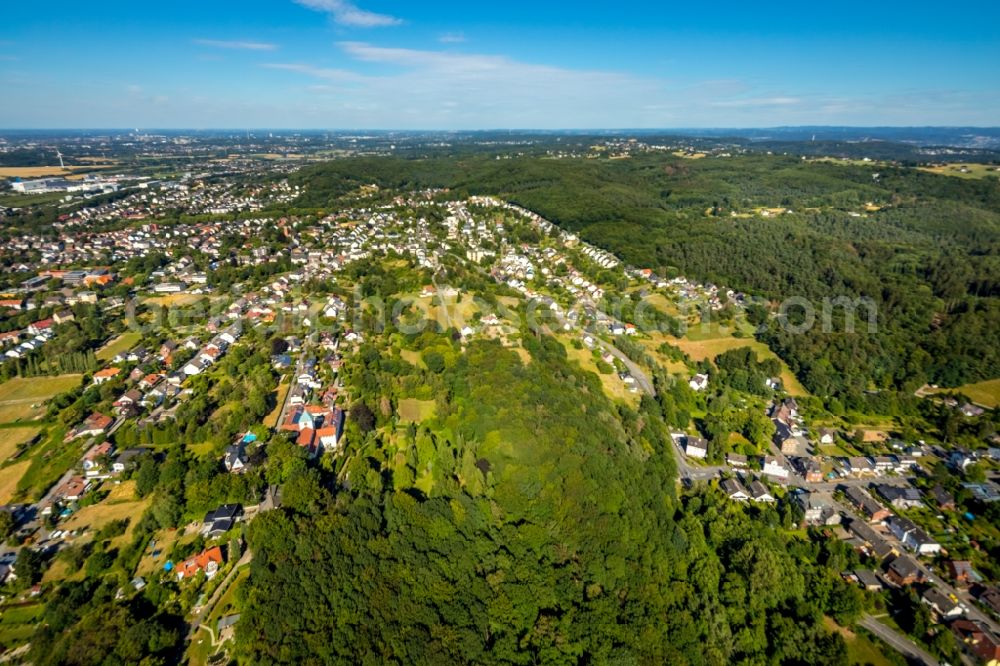 Aerial image Witten - Surrounded by forest and forest areas center of the streets and houses and residential areas in the district Borbach in Witten in the state North Rhine-Westphalia, Germany