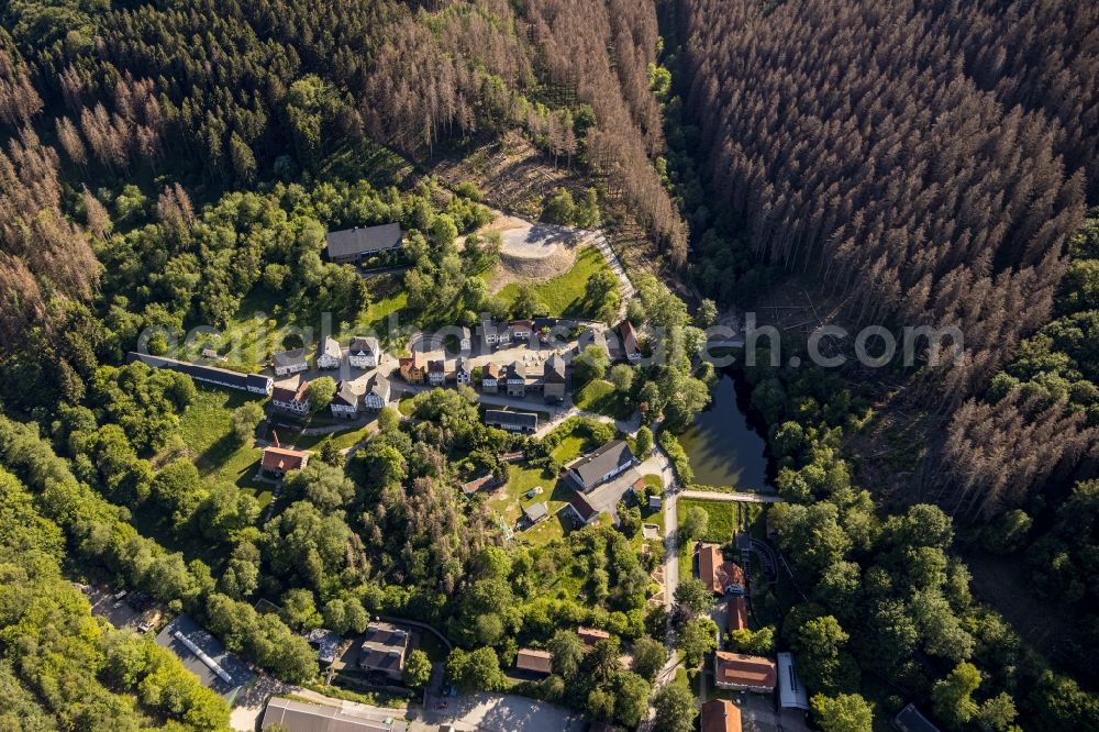 Hagen from above - Surrounded by forest and forest areas center of the streets and houses and residential areas in the district Dahl in Hagen in the state North Rhine-Westphalia, Germany