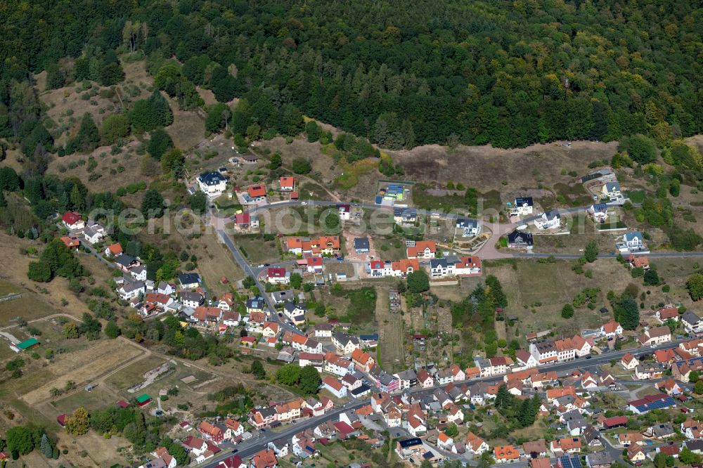 Aerial photograph Rechtenbach - Surrounded by forest and forest areas center of the streets and houses and residential areas in Rechtenbach in the state Bavaria, Germany