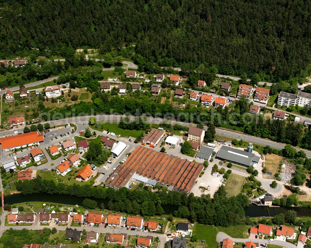 Rohrdorf from above - Surrounded by forest and forest areas center of the streets and houses and residential areas in Rohrdorf in the state Baden-Wuerttemberg, Germany