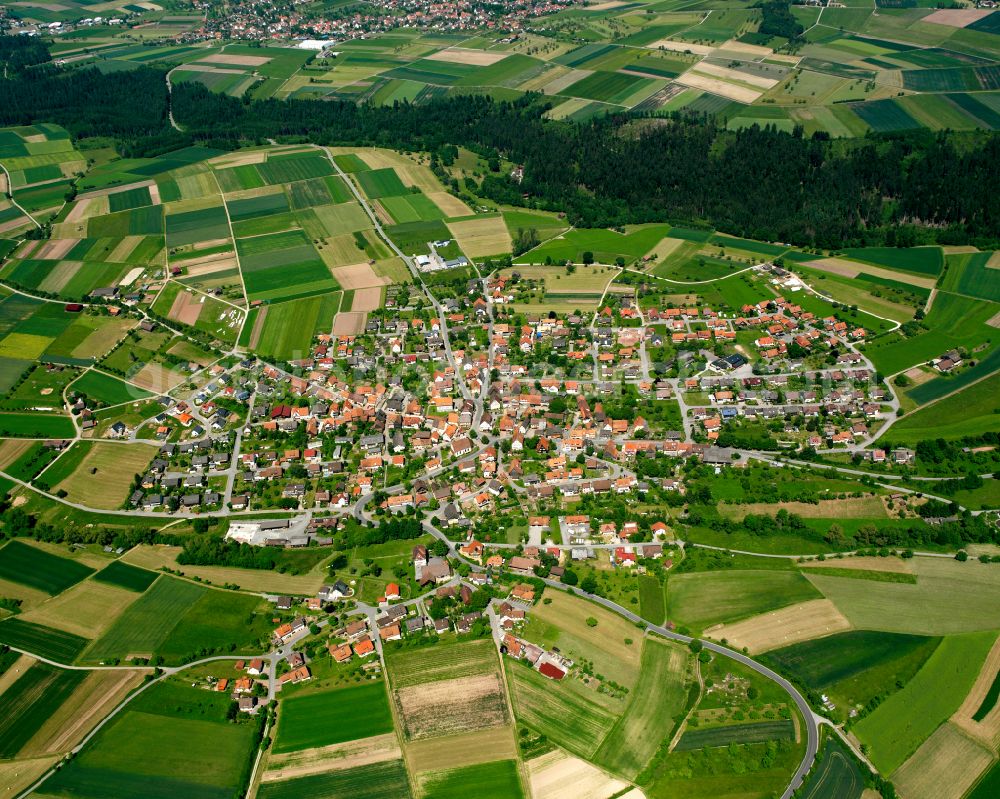 Rotfelden from above - Surrounded by forest and forest areas center of the streets and houses and residential areas in Rotfelden in the state Baden-Wuerttemberg, Germany