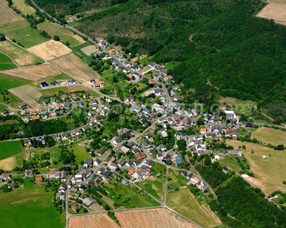 Aerial photograph Schmidthachenbach - Surrounded by forest and forest areas center of the streets and houses and residential areas in Schmidthachenbach in the state Rhineland-Palatinate, Germany