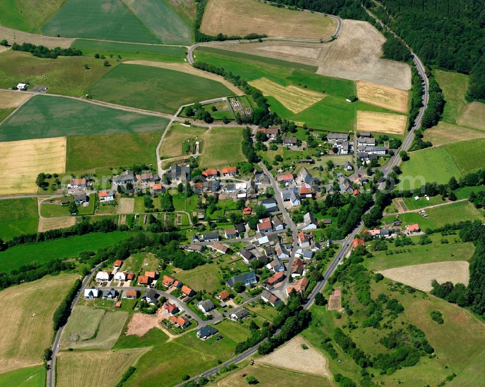 Aerial photograph Sienhachenbach - Surrounded by forest and forest areas center of the streets and houses and residential areas in Sienhachenbach in the state Rhineland-Palatinate, Germany