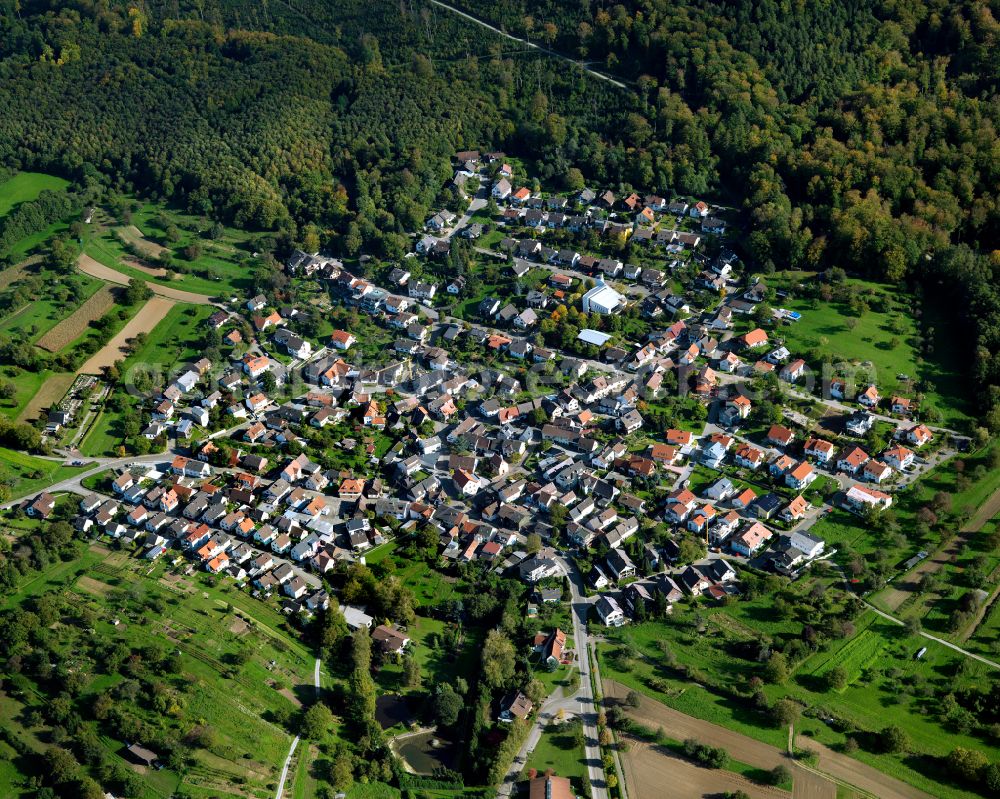 Sulzbach from above - Surrounded by forest and forest areas center of the streets and houses and residential areas in Sulzbach in the state Baden-Wuerttemberg, Germany