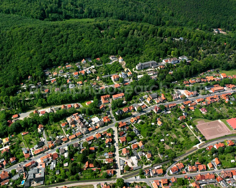 Aerial image Wernigerode - Surrounded by forest and forest areas center of the streets and houses and residential areas in Wernigerode in the Harz in the state Saxony-Anhalt, Germany