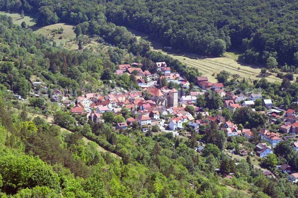 Aerial image Ziegenhain - Surrounded by forest and forest areas center of the streets and houses and residential areas in Ziegenhain in the state Thuringia, Germany