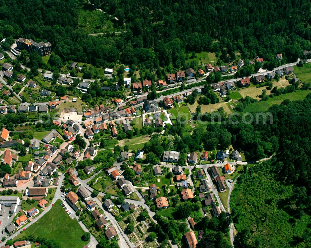 Aerial photograph Bad Herrenalb - Urban area with outskirts and inner city area surrounded by woodland and forest areas in Bad Herrenalb at Schwarzwald in the state Baden-Wuerttemberg, Germany