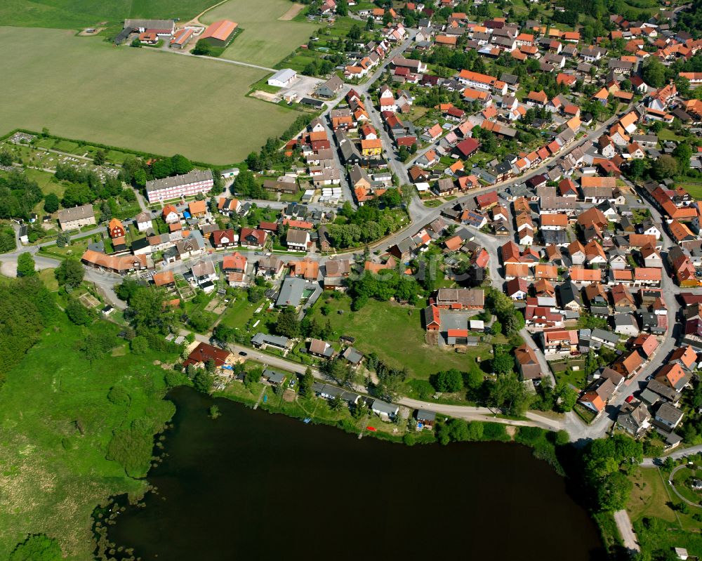 Stiege from the bird's eye view: Urban area with outskirts and inner city area surrounded by woodland and forest areas in Stiege in the state Saxony-Anhalt, Germany