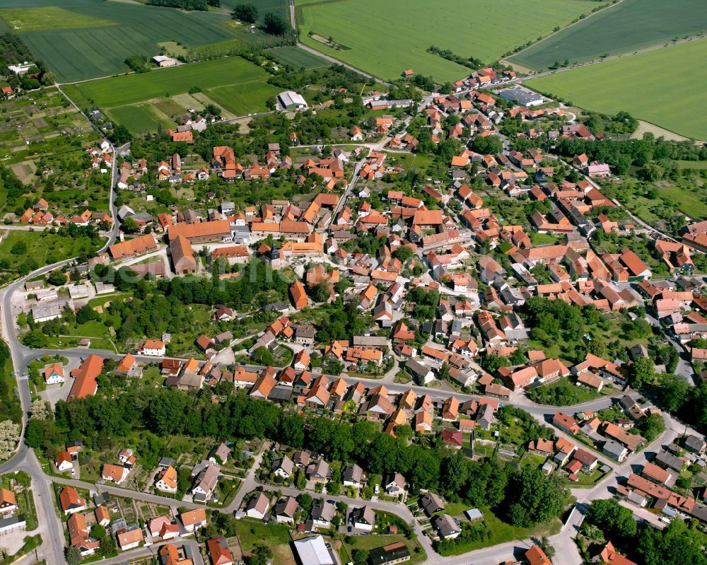 Aerial photograph Wasserleben - Urban area with outskirts and inner city area surrounded by woodland and forest areas in Wasserleben in the state Saxony-Anhalt, Germany