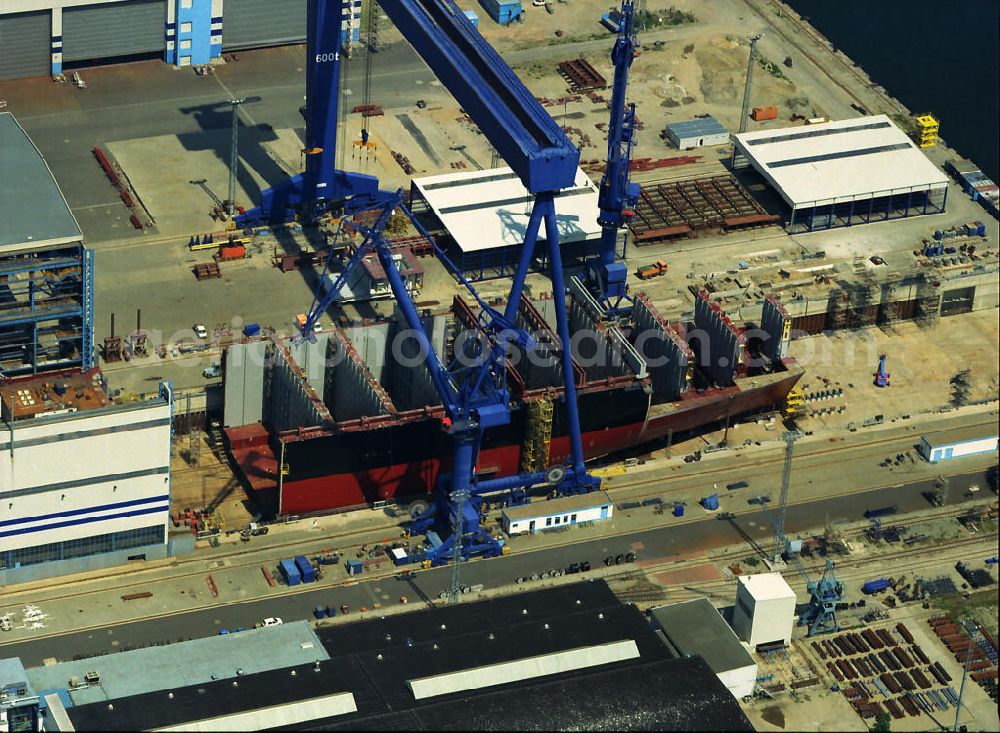 Aerial photograph Rostock - Warnemünde - Shipbuilding on the docks were the Warnow Werft in Rostock - Warnemünde