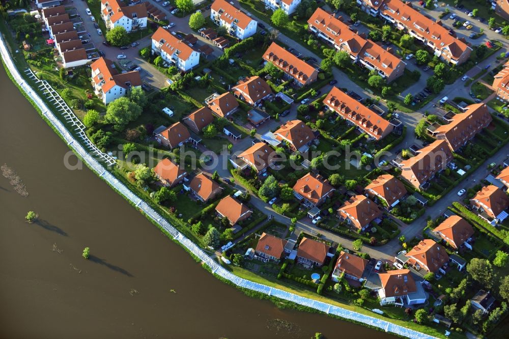 Aerial image Gerwisch - Preparing for flood protection embankment reinforcement on the flood plains on the banks of the River Elbe in Saxony-Anhalt in Gerwisch