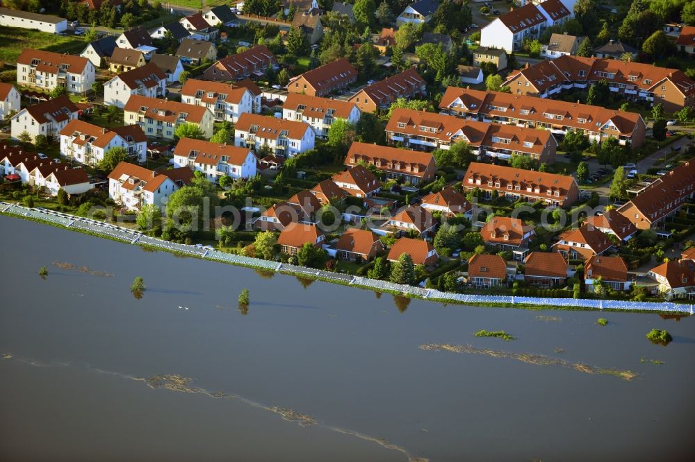 Aerial image Gerwisch - Preparing for flood protection embankment reinforcement on the flood plains on the banks of the River Elbe in Saxony-Anhalt in Gerwisch