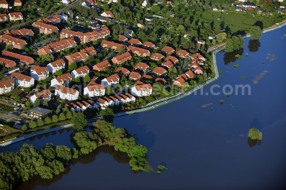 Gerwisch from above - Preparing for flood protection embankment reinforcement on the flood plains on the banks of the River Elbe in Saxony-Anhalt in Gerwisch