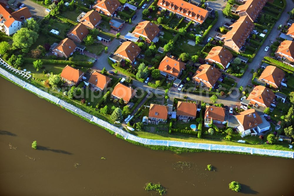 Gerwisch from the bird's eye view: Preparing for flood protection embankment reinforcement on the flood plains on the banks of the River Elbe in Saxony-Anhalt in Gerwisch