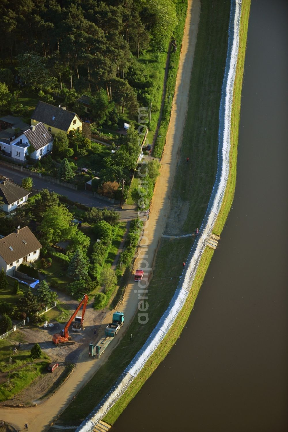 Gerwisch from above - Preparing for flood protection embankment reinforcement on the flood plains on the banks of the River Elbe in Saxony-Anhalt in Gerwisch