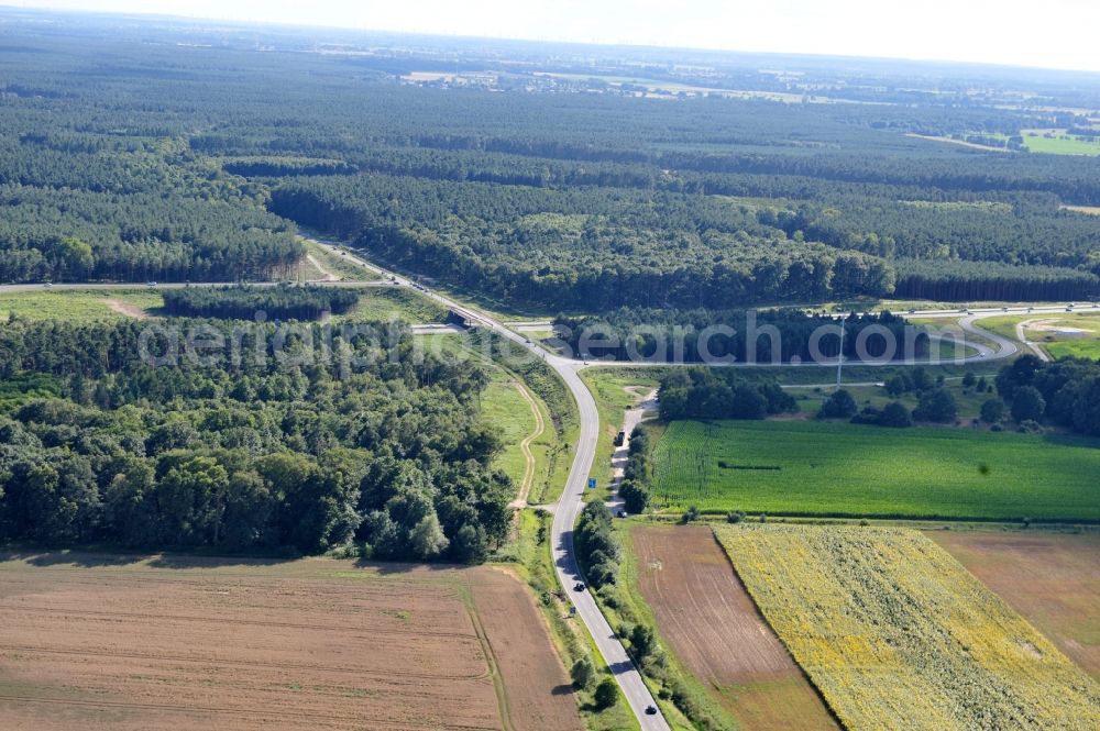 Aerial image Kremmen - Preparations resp. tree felling for the expansion of the junction Kremmen - Havelland at the motorway A10 and A24 in the state Brandenburg