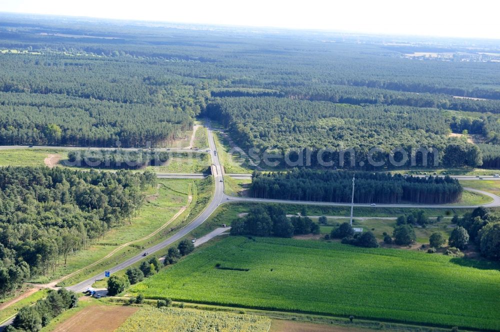 Kremmen from above - Preparations resp. tree felling for the expansion of the junction Kremmen - Havelland at the motorway A10 and A24 in the state Brandenburg