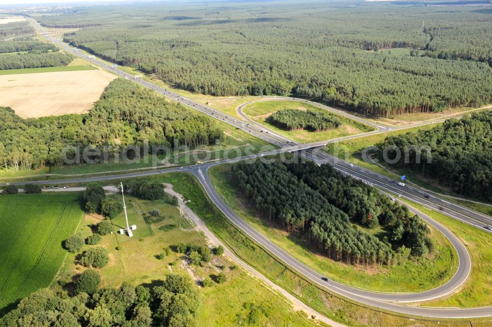 Aerial image Kremmen - Preparations resp. tree felling for the expansion of the junction Kremmen - Havelland at the motorway A10 and A24 in the state Brandenburg