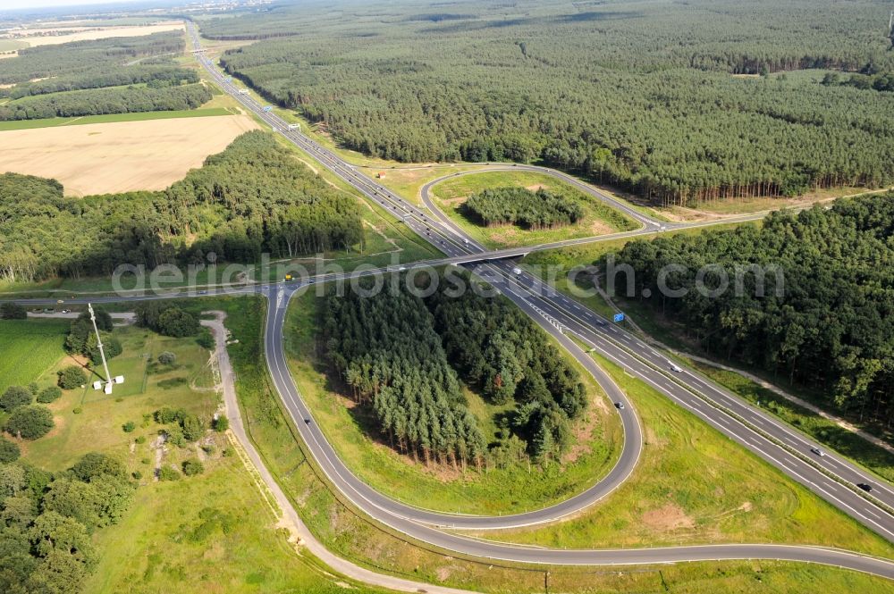 Aerial photograph Kremmen - Preparations resp. tree felling for the expansion of the junction Kremmen - Havelland at the motorway A10 and A24 in the state Brandenburg