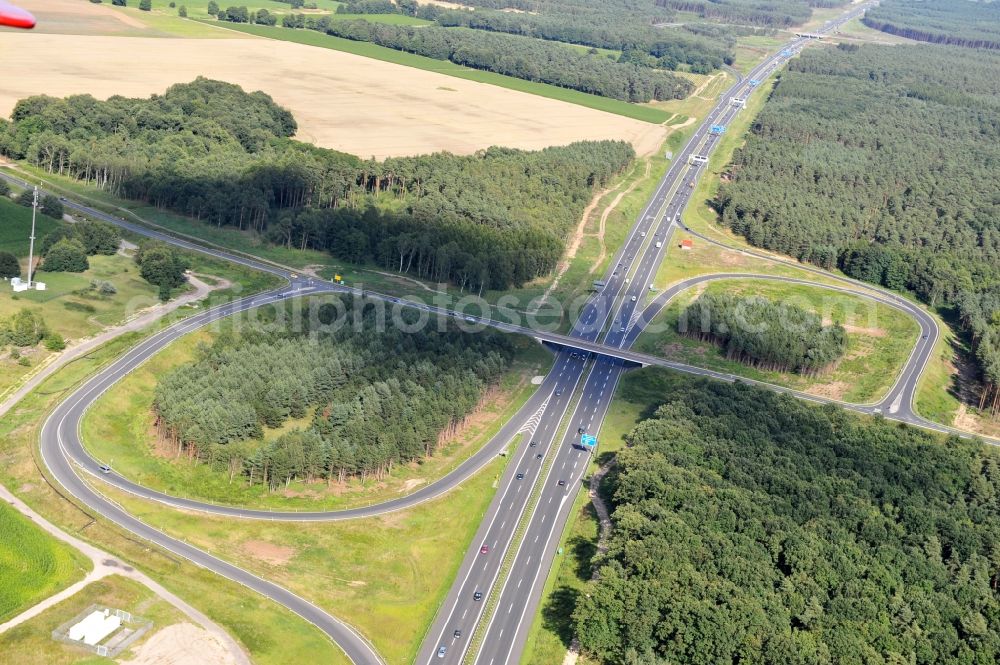 Aerial image Kremmen - Preparations resp. tree felling for the expansion of the junction Kremmen - Havelland at the motorway A10 and A24 in the state Brandenburg