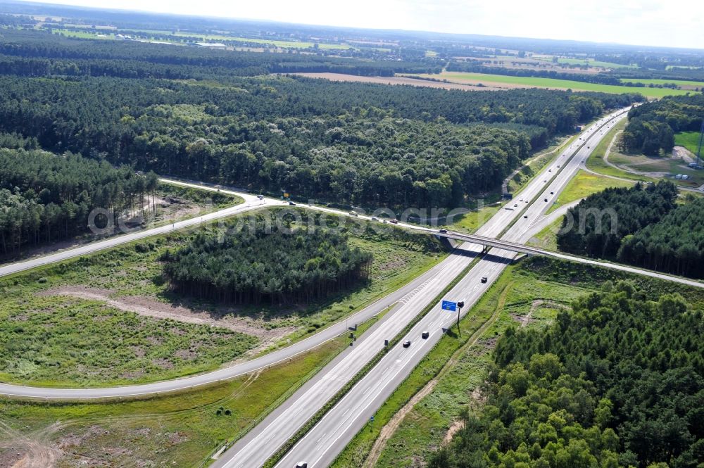 Aerial photograph Kremmen - Preparations resp. tree felling for the expansion of the junction Kremmen - Havelland at the motorway A10 and A24 in the state Brandenburg