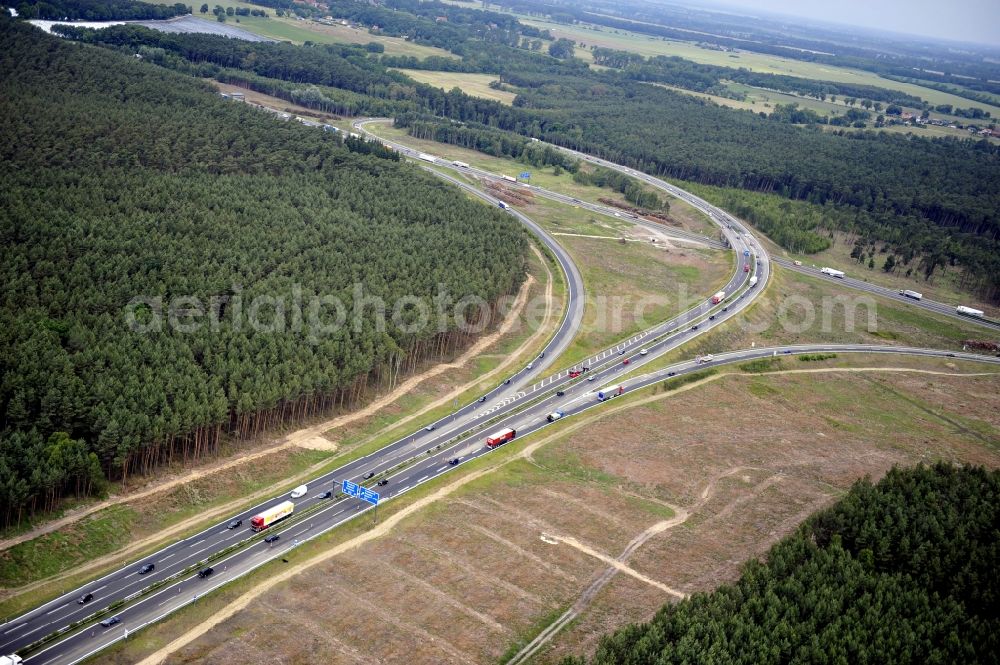 Aerial photograph Groß Ziethen - Preparations resp. tree felling for the expansion of the junction Havelland at the motorway A10 and A24 in the state Brandenburg