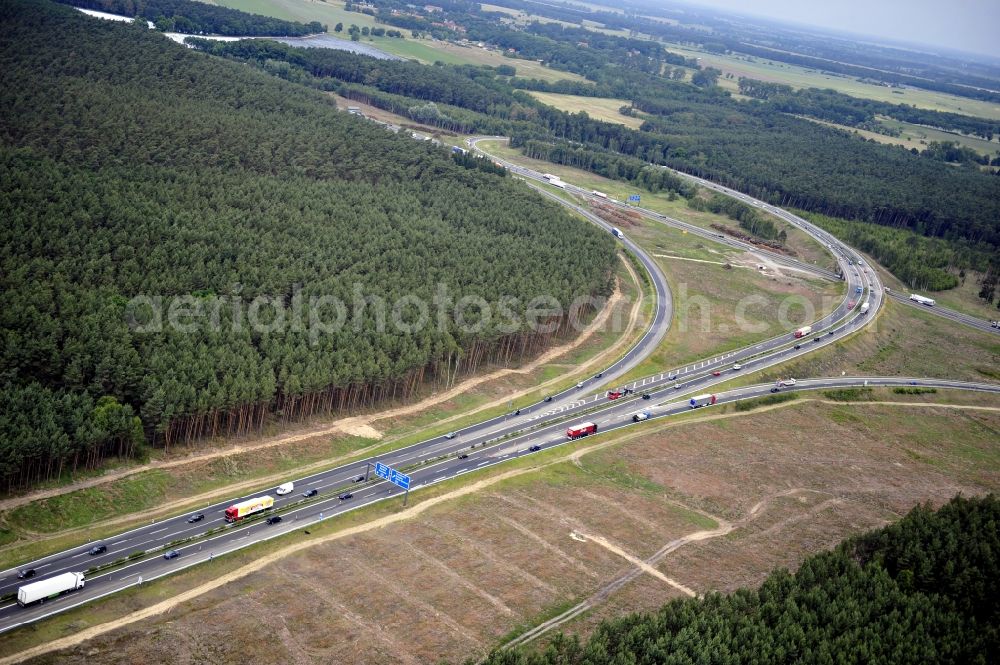 Groß Ziethen from above - Preparations resp. tree felling for the expansion of the junction Havelland at the motorway A10 and A24 in the state Brandenburg