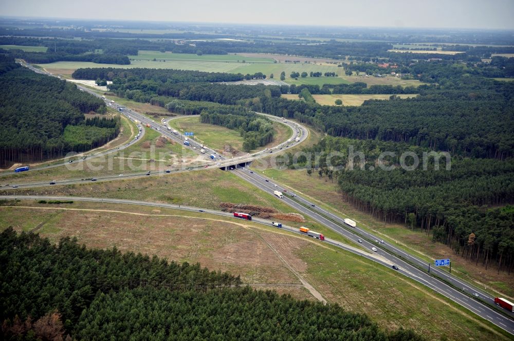 Aerial image Groß Ziethen - Preparations resp. tree felling for the expansion of the junction Havelland at the motorway A10 and A24 in the state Brandenburg