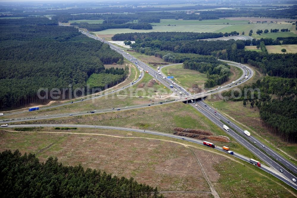 Aerial photograph Groß Ziethen - Preparations resp. tree felling for the expansion of the junction Havelland at the motorway A10 and A24 in the state Brandenburg