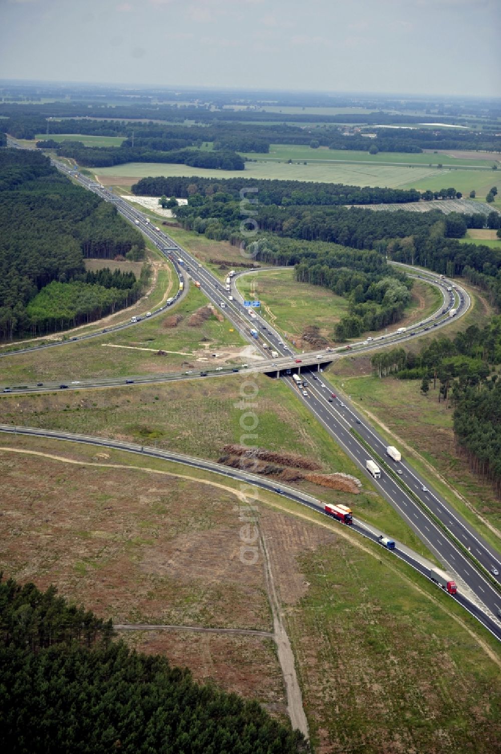 Groß Ziethen from above - Preparations resp. tree felling for the expansion of the junction Havelland at the motorway A10 and A24 in the state Brandenburg