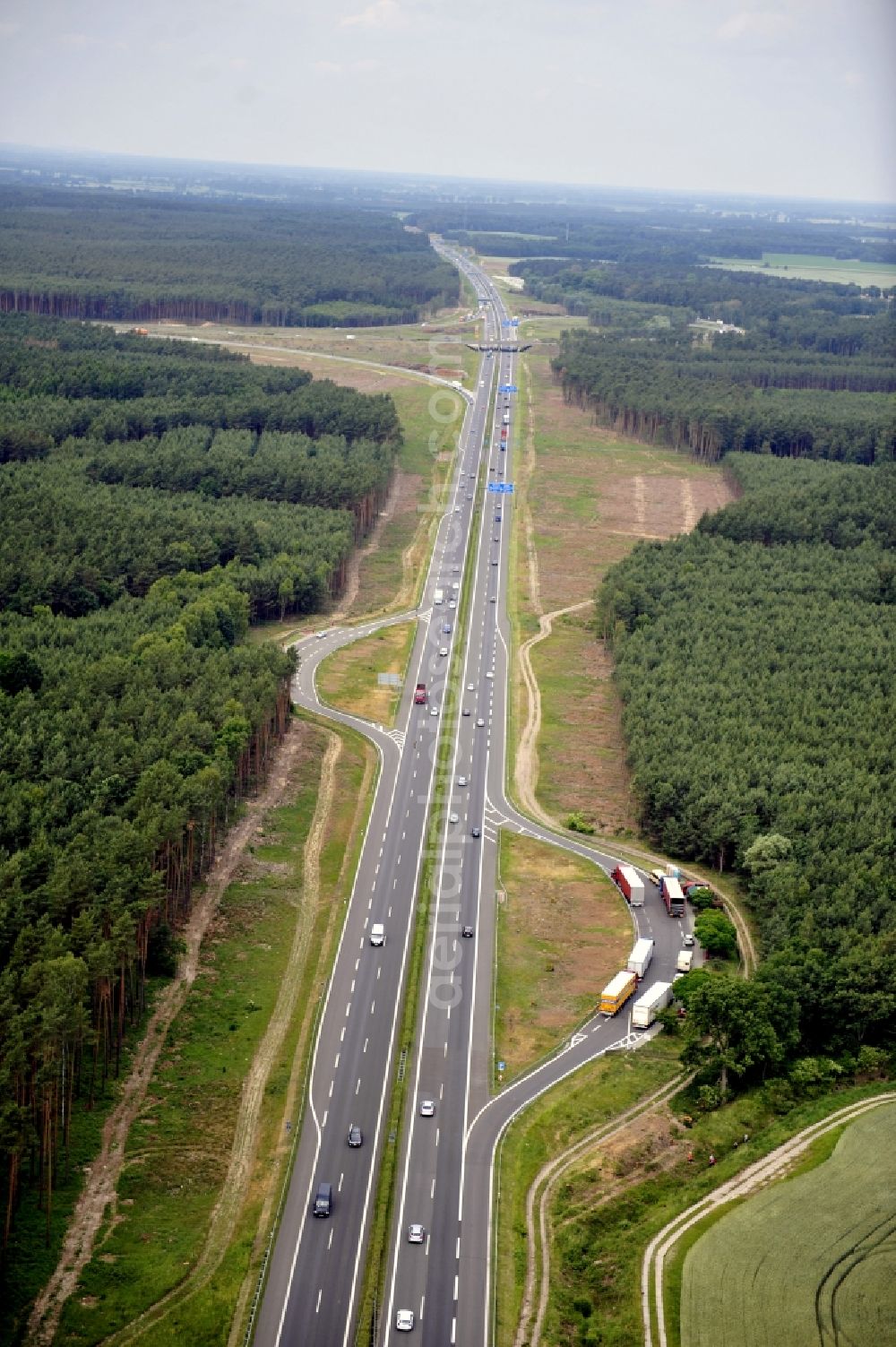 Aerial image Groß Ziethen - Preparations resp. tree felling for the expansion of the junction Havelland at the motorway A10 and A24 in the state Brandenburg