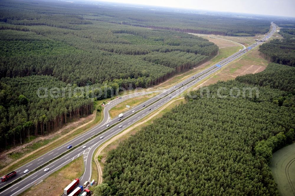 Groß Ziethen from above - Preparations resp. tree felling for the expansion of the junction Havelland at the motorway A10 and A24 in the state Brandenburg